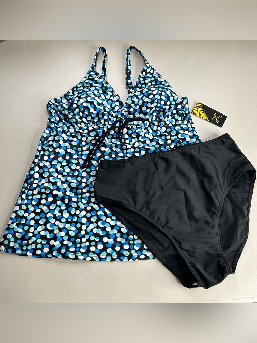 Bikinx Tankini Bikini Set XL Black Blue V Neck New Swimsuit